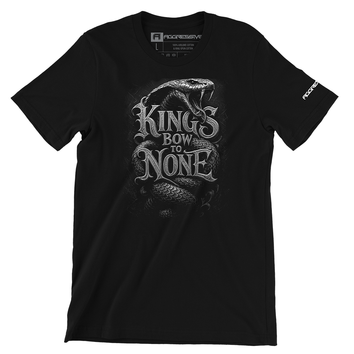 premium essential streetwear t-shirt featuring a gothic serpent coiled around the powerful phrase “Kings Bow to None”